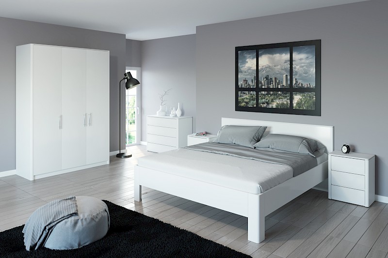 Showroommodel slaapkamer CARLTON 180x200 kleur wit inclusief nachtkastjes, lattenbodems en EASTBORN pocketmatrassen Q 4200